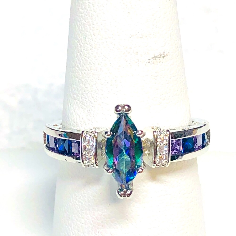 ♦️💍Sterling silver ring marquise mystic topaz-Feb birthday